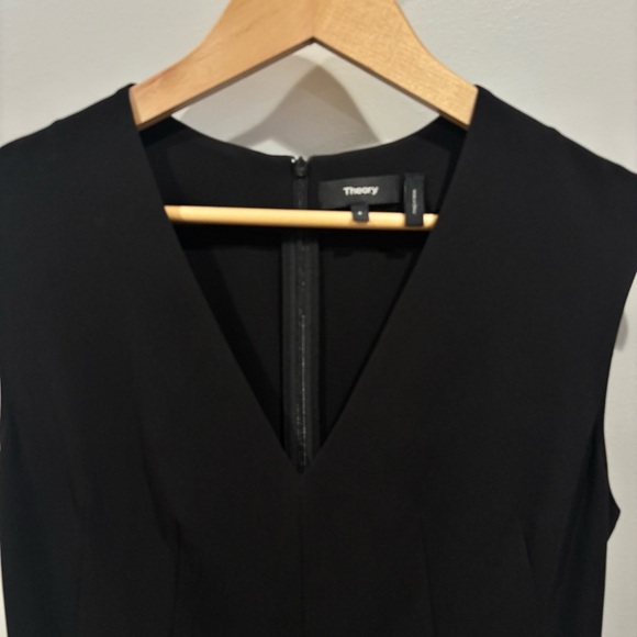 NWOT! Theory Pleated Cap Sleeve‎ Black Classic Crepe A-line Dress V-neck Size 4 - Picture 4 of 9